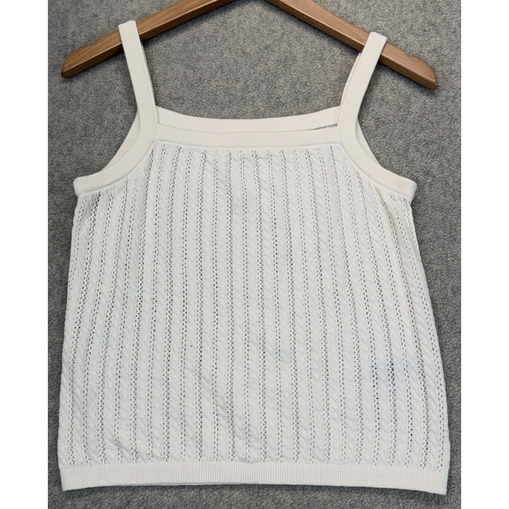 Gap Womens Cami Tank Top White Crochet Knit Slim Fit Square Neck Sleeveless S
